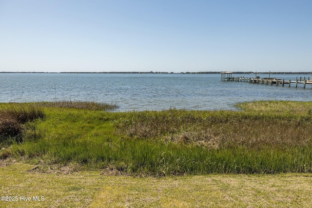 property view of water with a dock