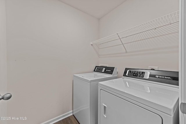 409 King Creek Dr, Havelock, NC 28532 - laundry room featuring washer and clothes dryer and dark wood-style floors