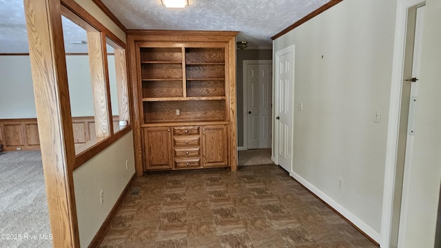 112 Reynard Path, Clinton, NC 28328 - hallway featuring baseboards, a textured ceiling, and ornamental molding