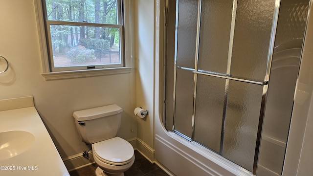 112 Reynard Path, Clinton, NC 28328 - bathroom with toilet, combined bath / shower with glass door, baseboards, and vanity