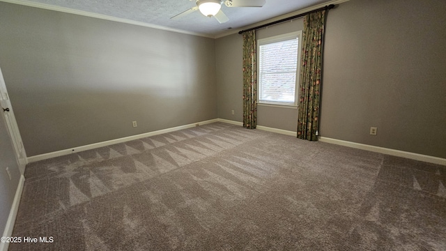 112 Reynard Path, Clinton, NC 28328 - carpeted spare room featuring a textured ceiling, baseboards, crown molding, and ceiling fan