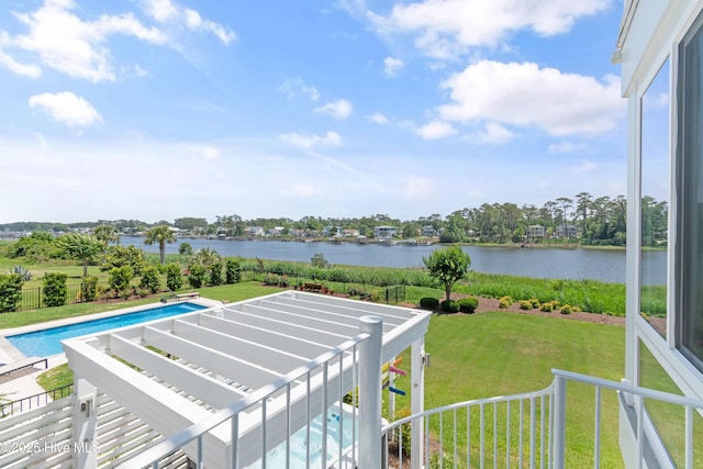 2821 Harborside Way, Southport, NC 28461 - view of swimming pool with a water view and a lawn