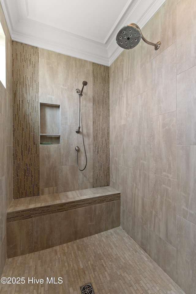 2821 Harborside Way, Southport, NC 28461 - bathroom featuring tiled shower and crown molding