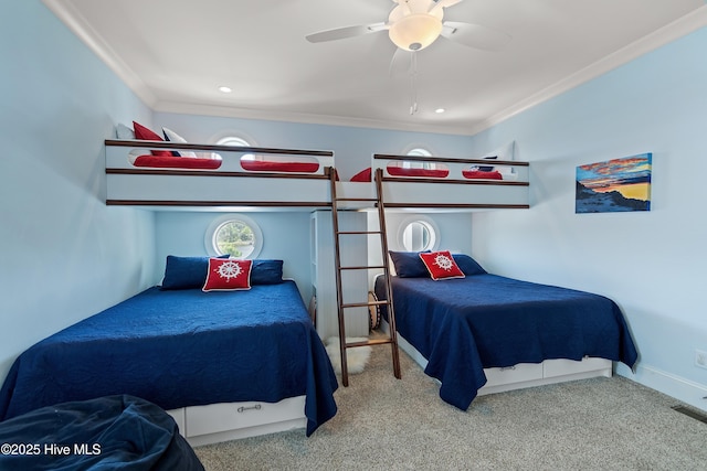 2821 Harborside Way, Southport, NC 28461 - carpeted bedroom with ornamental molding, ceiling fan, baseboards, and recessed lighting