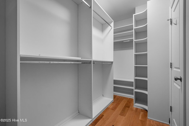 walk in closet with wood finished floors