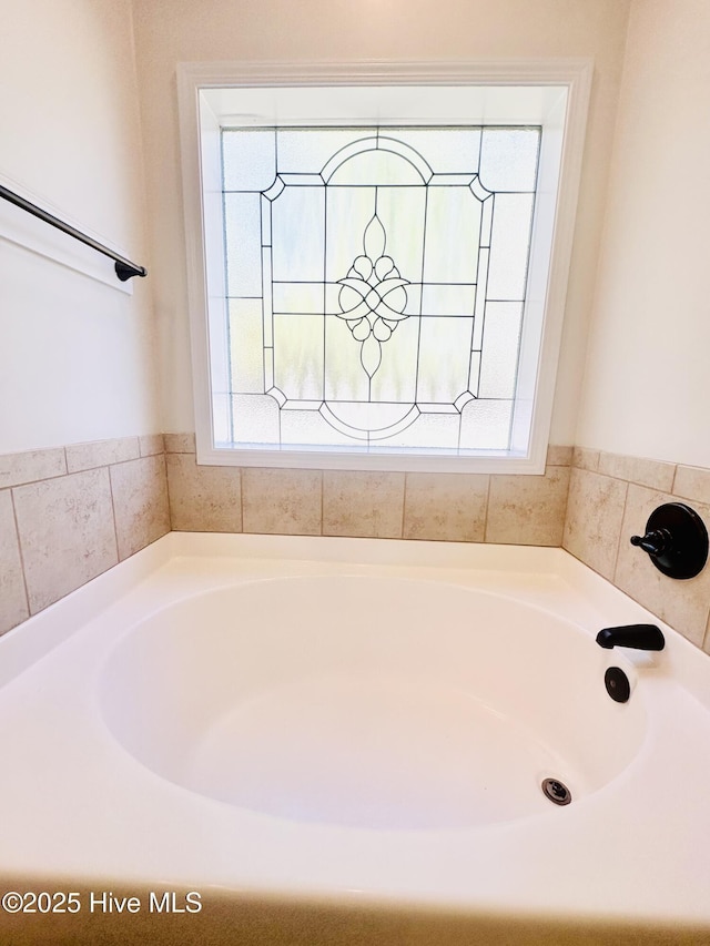 bathroom with a garden tub and a healthy amount of sunlight