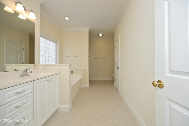 995 Monticello Dr, Pinehurst, NC 28374 - full bathroom featuring crown molding, a bath, vanity, toilet, and tile patterned floors