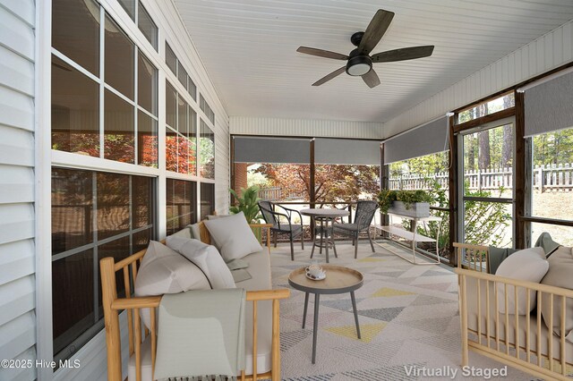 995 Monticello Dr, Pinehurst, NC 28374 - sunroom / solarium with ceiling fan, outdoor dining area, and an outdoor living space