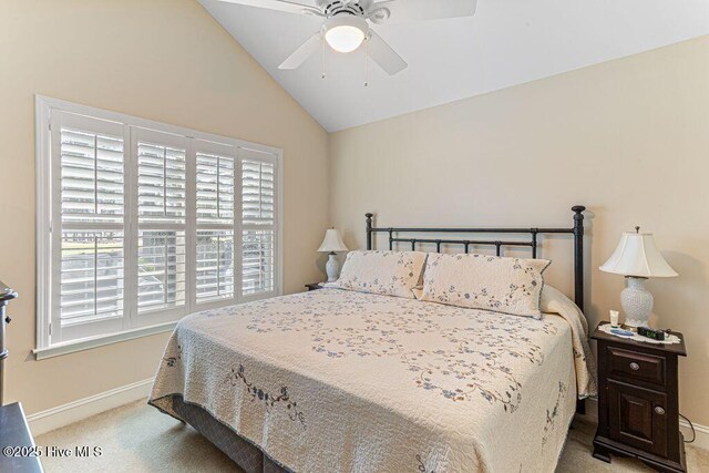 105 W Chelsea Ct, Southern Pines, NC 28387 - carpeted bedroom with baseboards, a ceiling fan, and lofted ceiling