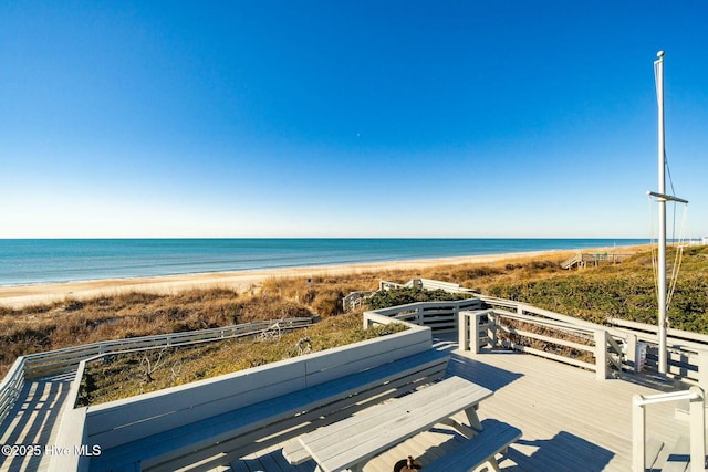 exterior space featuring a beach view
