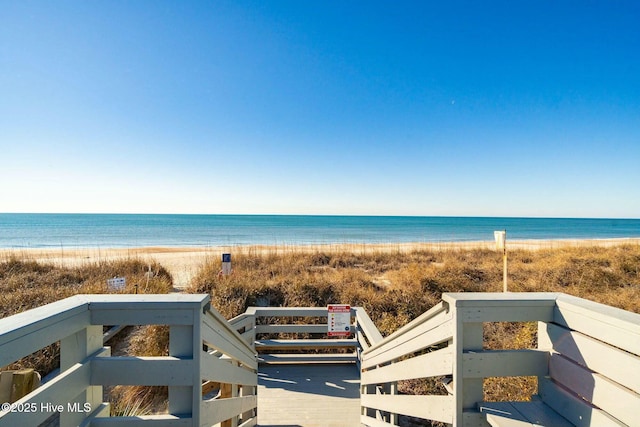 view of water feature featuring a beach view