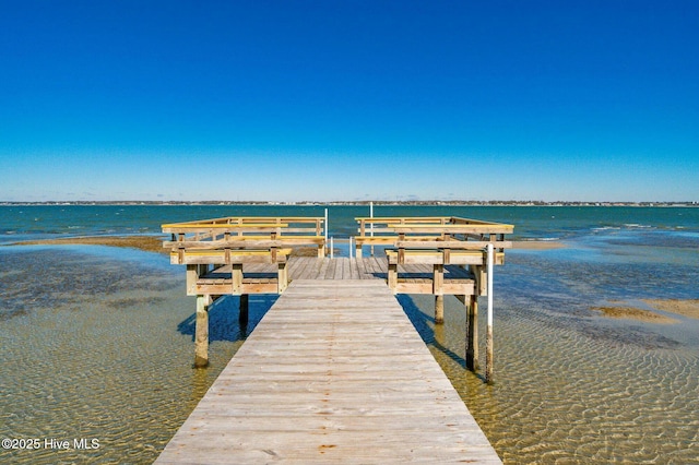 view of dock with a water view
