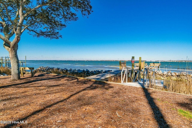 property view of water with a beach view