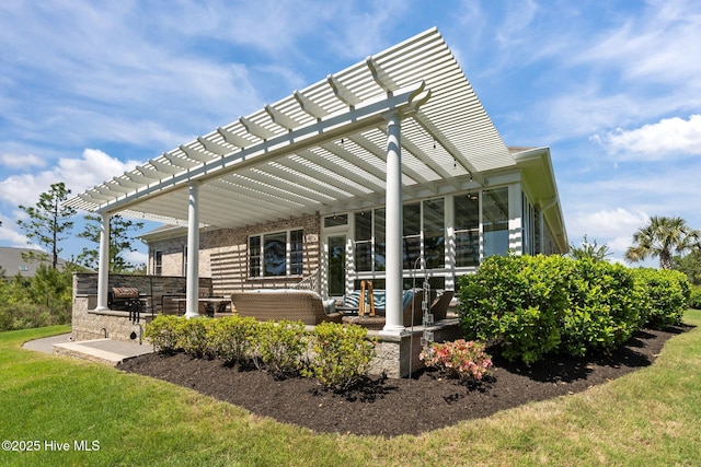 8549 Oak Abbey Trl NE, Leland, NC 28451 - exterior space with a pergola, a lawn, and a patio