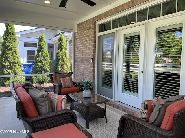 view of patio featuring ceiling fan
