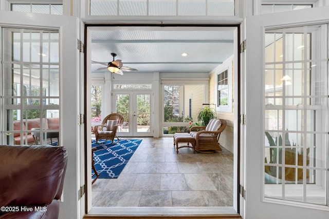 sunroom featuring french doors