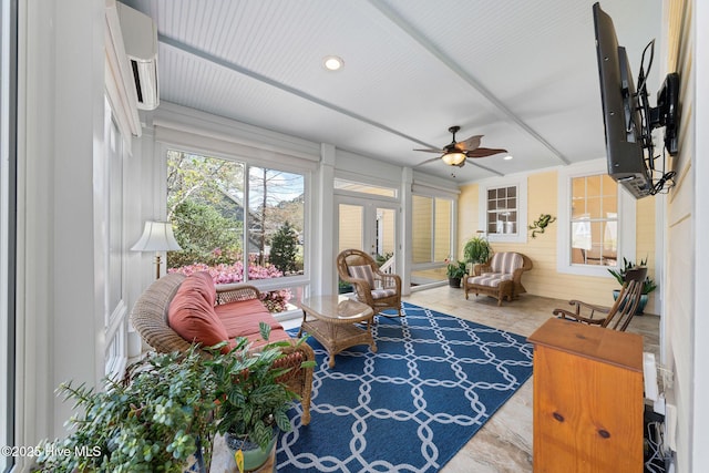 sunroom / solarium featuring french doors and recessed lighting