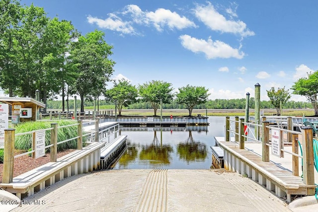 dock area featuring a water view