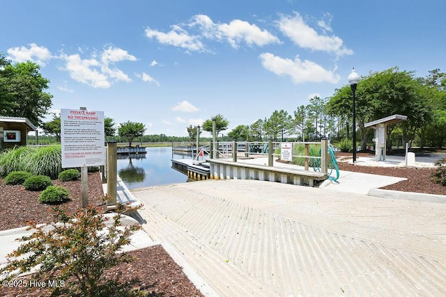 dock area with a water view