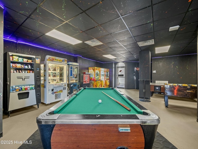 2000 New River Inlet Rd Unit 3513, North Topsail Beach, NC 28460 - recreation room with finished concrete flooring, visible vents, a drop ceiling, and pool table