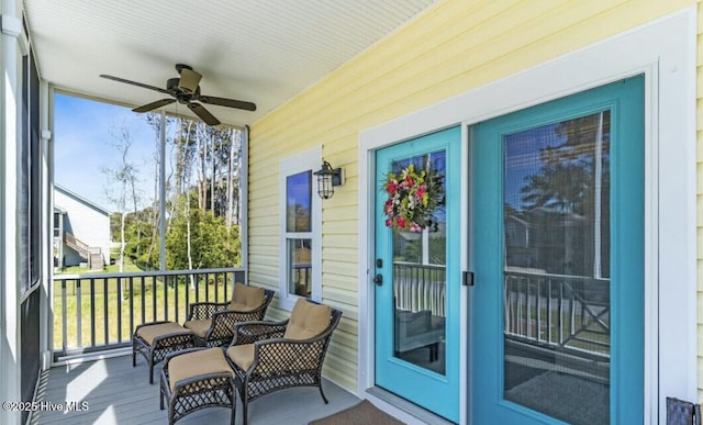 exterior space with a healthy amount of sunlight and ceiling fan