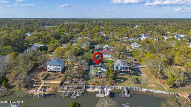 107 SW 25th St, Oak Island, NC 28465 - bird's eye view with a water view and a forest view