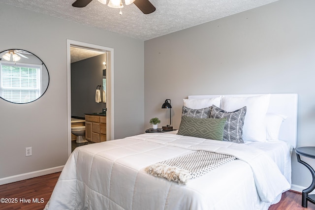 4915 Beulah Hill Church Rd, West End, NC 27376 - bedroom featuring wood finished floors, a textured ceiling, baseboards, a ceiling fan, and connected bathroom