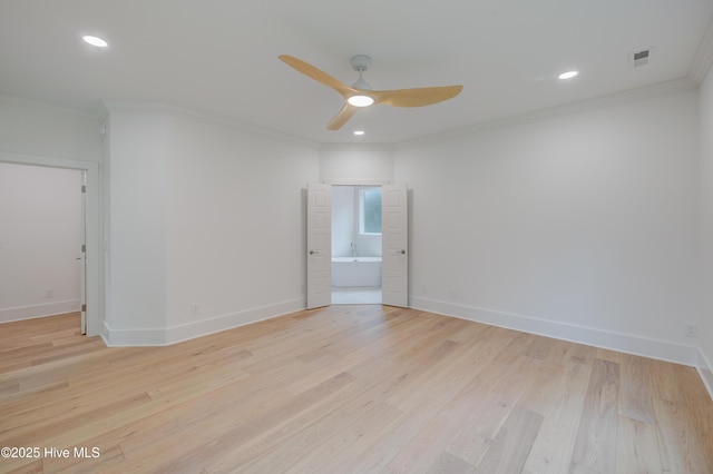 226 Bayfield Dr, Wilmington, NC 28411 - unfurnished room with crown molding, ceiling fan, light wood finished floors, and recessed lighting