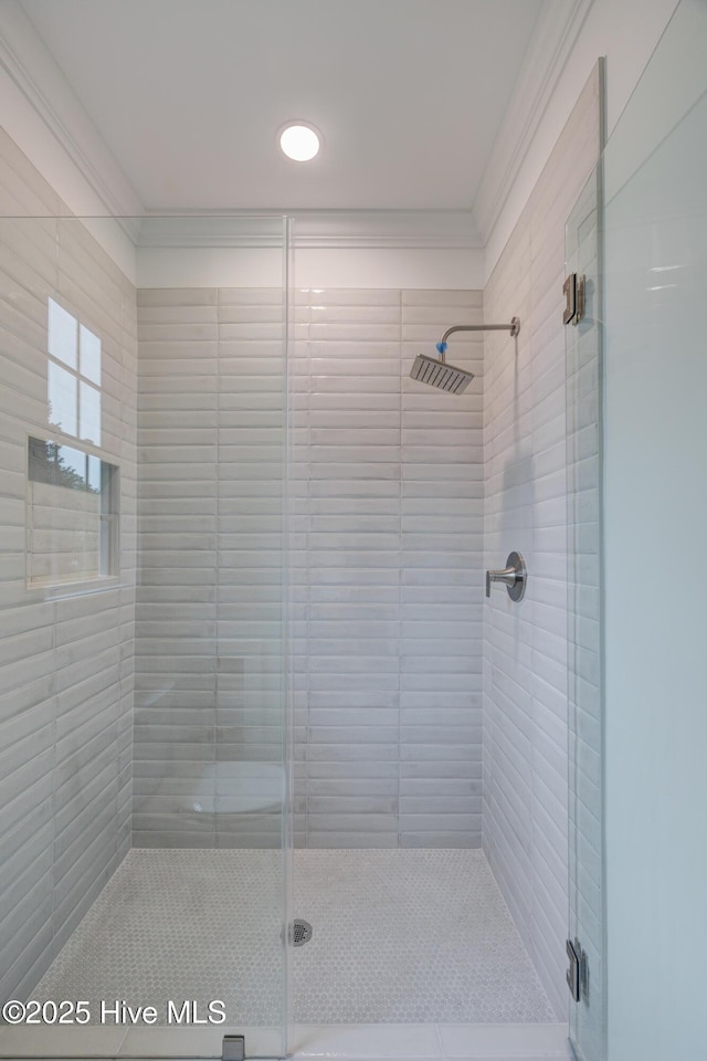 226 Bayfield Dr, Wilmington, NC 28411 - bathroom featuring a shower stall and ornamental molding