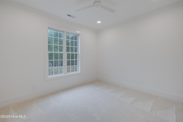 226 Bayfield Dr, Wilmington, NC 28411 - spare room with light colored carpet, crown molding, a ceiling fan, and recessed lighting