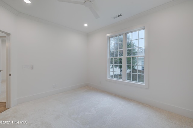 226 Bayfield Dr, Wilmington, NC 28411 - unfurnished room with ornamental molding, carpet flooring, a ceiling fan, and recessed lighting
