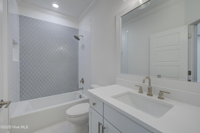 226 Bayfield Dr, Wilmington, NC 28411 - full bathroom with vanity,  shower combination, crown molding, and tile patterned flooring