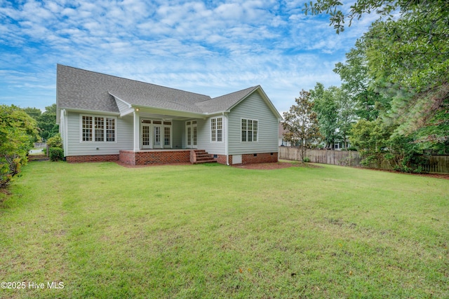 226 Bayfield Dr, Wilmington, NC 28411 - back of house with crawl space, a shingled roof, and french doors