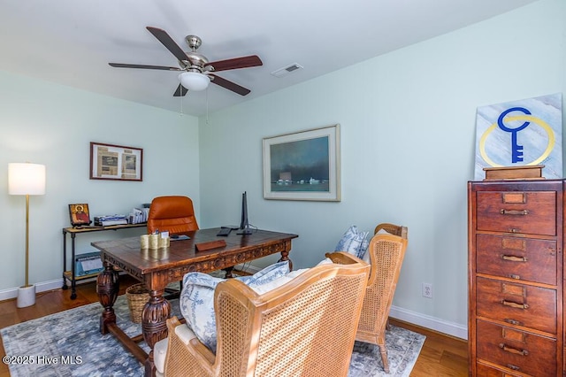 411 Queen St, New Bern, NC 28560 - office space with visible vents, baseboards, ceiling fan, and wood finished floors