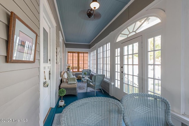 411 Queen St, New Bern, NC 28560 - sunroom / solarium with crown molding, wooden ceiling, and french doors