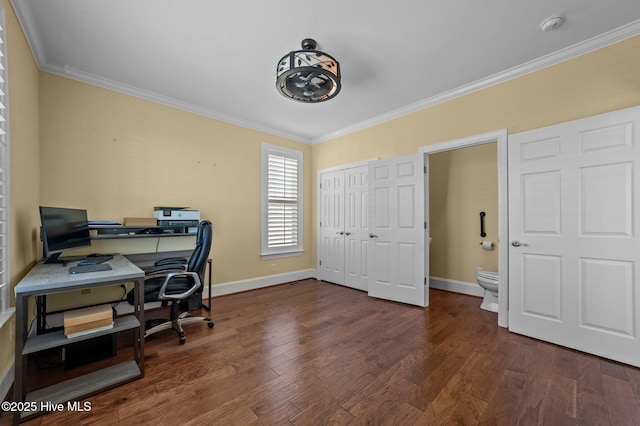 281 Whichard Ln, Chocowinity, NC 27817 - home office featuring ornamental molding, wood finished floors, and baseboards