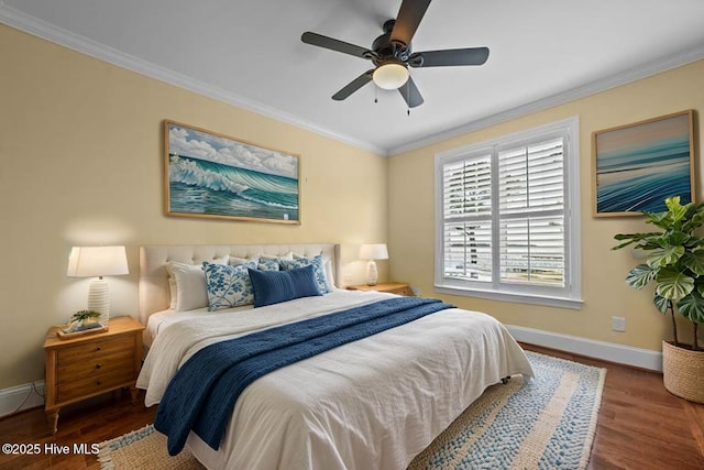 281 Whichard Ln, Chocowinity, NC 27817 - bedroom featuring baseboards, ornamental molding, wood finished floors, and a ceiling fan