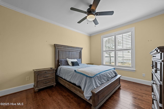 281 Whichard Ln, Chocowinity, NC 27817 - bedroom with ornamental molding, baseboards, dark wood-type flooring, and a ceiling fan
