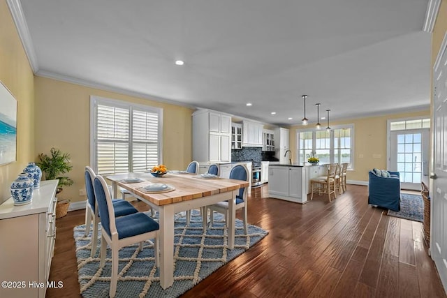 281 Whichard Ln, Chocowinity, NC 27817 - dining room featuring crown molding, dark wood-type flooring, baseboards, and recessed lighting