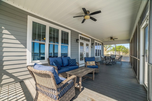 281 Whichard Ln, Chocowinity, NC 27817 - deck with a ceiling fan, an outdoor living space, and french doors