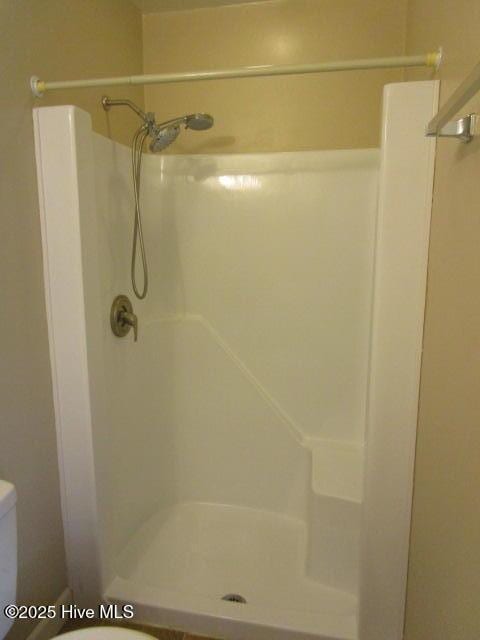 bathroom with toilet and a shower