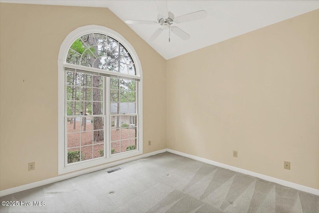17 Windsong Pl, Whispering Pines, NC 28327 - empty room with lofted ceiling, carpet, and a ceiling fan