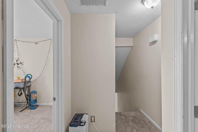 213 Spruce Ct, Jacksonville, NC 28546 - hallway featuring carpet flooring, baseboards, and a textured ceiling