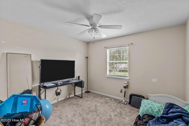 213 Spruce Ct, Jacksonville, NC 28546 - sitting room with carpet flooring, a ceiling fan, baseboards, and a textured ceiling