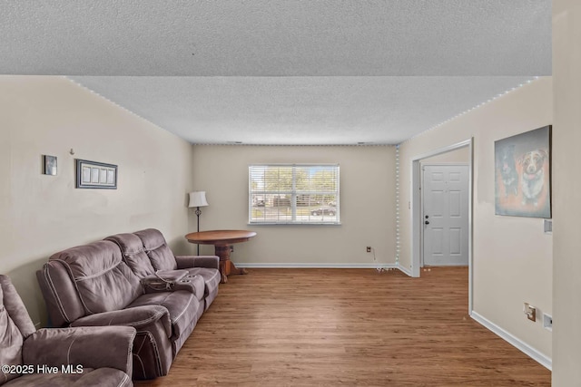 213 Spruce Ct, Jacksonville, NC 28546 - living room featuring a textured ceiling, wood finished floors, and baseboards