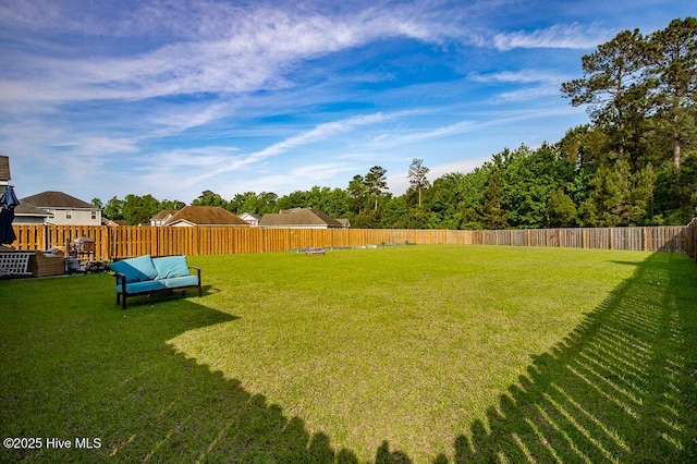 view of yard with a fenced backyard