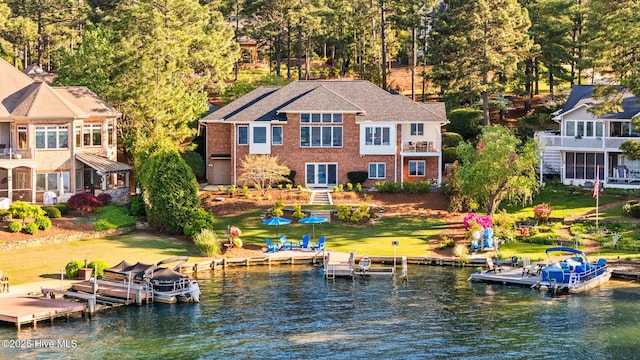 120 Clay Cir W, End, NC 27376 - rear view of house featuring french doors, brick siding, and a water view