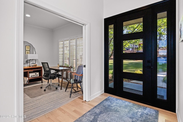 120 Clay Cir W, End, NC 27376 - entryway featuring a wealth of natural light, light wood-style floors, and crown molding