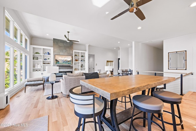120 Clay Cir W, End, NC 27376 - dining room with recessed lighting, light wood-type flooring, a ceiling fan, and ornamental molding
