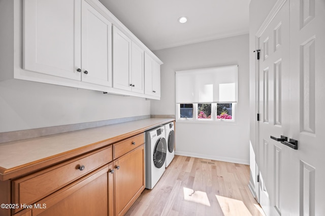 120 Clay Cir W, End, NC 27376 - laundry room with recessed lighting, light wood finished floors, independent washer and dryer, baseboards, and cabinet space